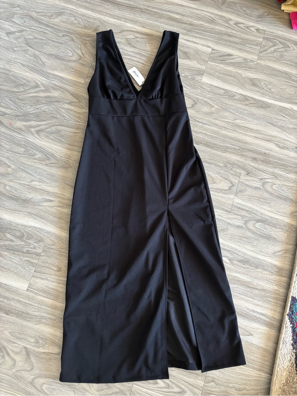 Nasty Gal Black V-Neck Sleeveless Maxi Dress with Front Slit
